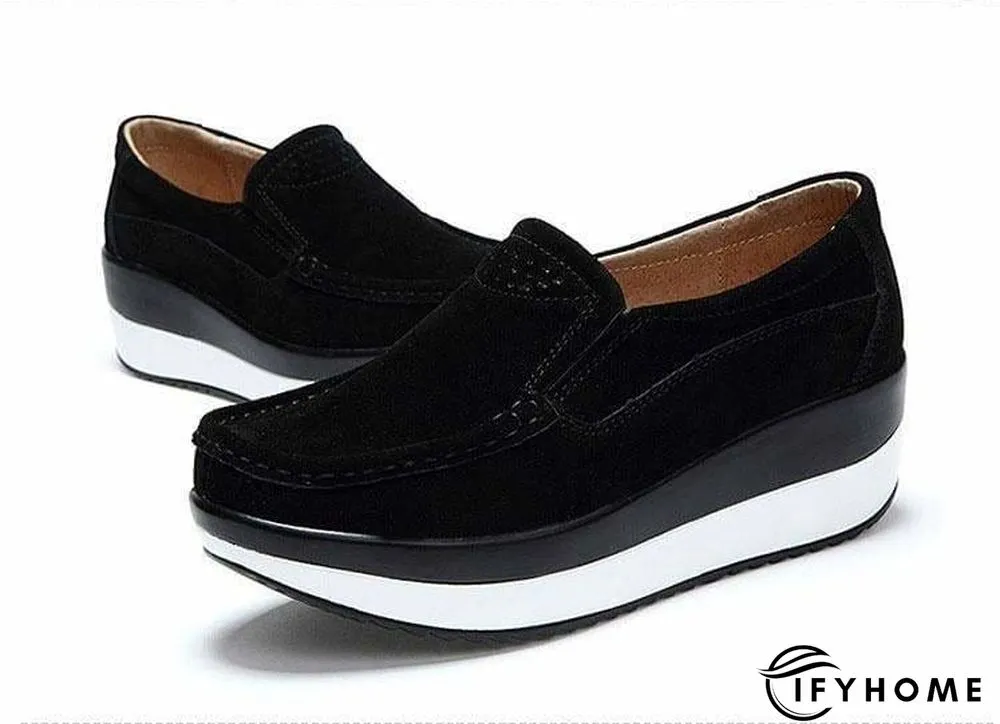 Women's Platform Loafers Flat Shoes Cow Suede Leather Moccasins Shoe | IFYHOME