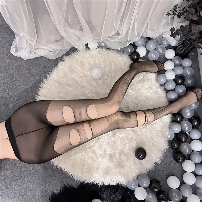 Uveng Ti's Hot Lingerie Lady Sexy Stockings Night Shop Hand Tear Socks Arbitrary Pull Pantyhose Thin Open Socks