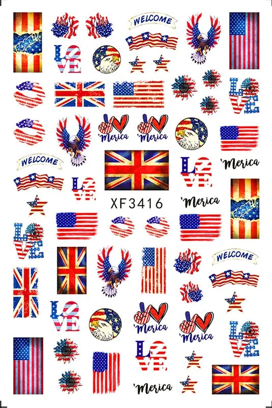 3D Flag Sport Nail Stickers for Manicure Fire Clover Decoration Decals Back Glue Designer Gymnastics Nail Art Sticker
