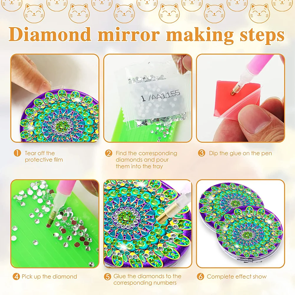 DIY Diamond Art Mosaic Makeup Mirror Paint by Number Kits Mandala