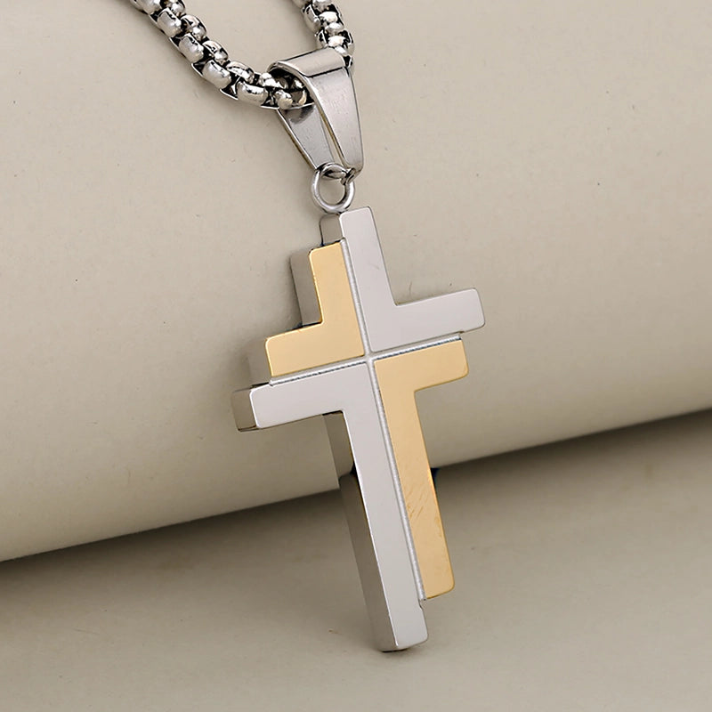 Minimalist Cross 304 Stainless Steel Mixed Metal Plating Unisex Men Pendant Necklaces
