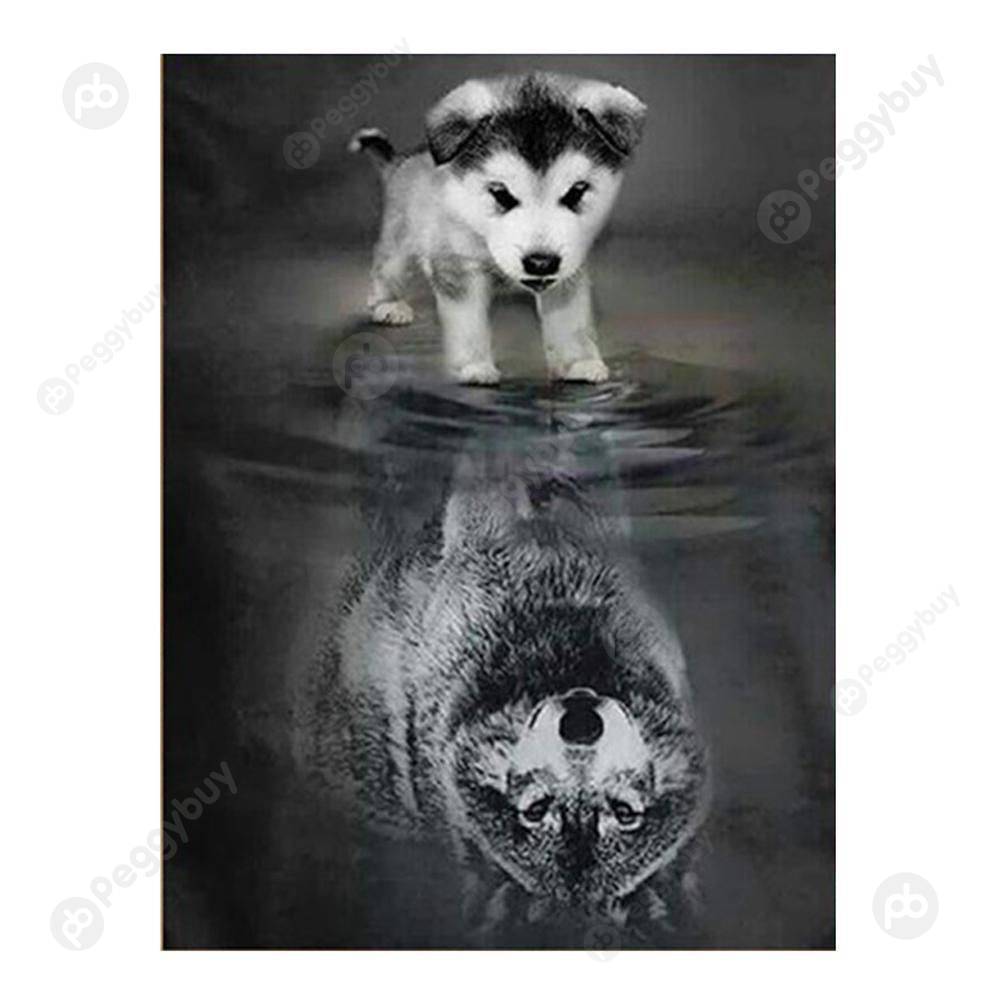 

30*40CM - Dog Reflected Wolf - Special Shaped Diamond Painting, 501 Original