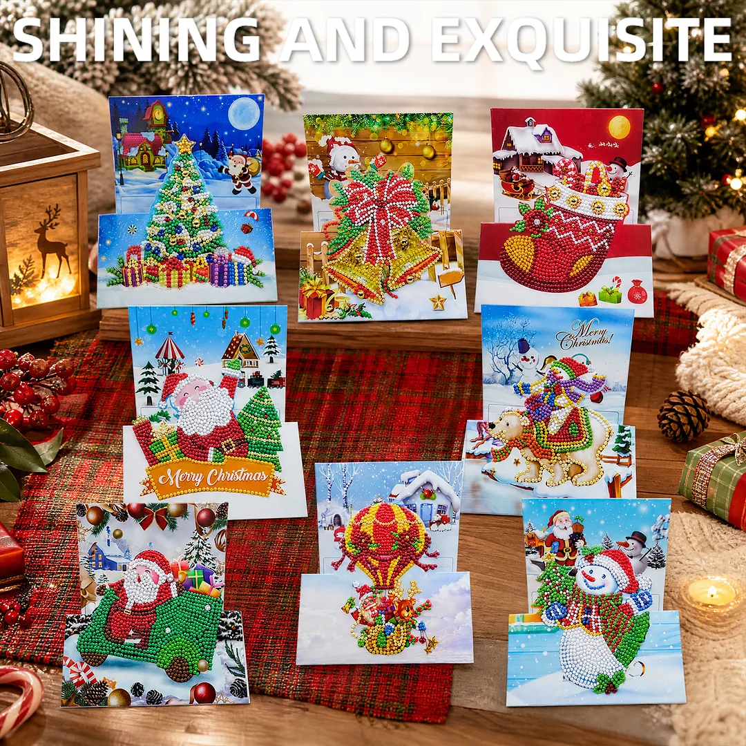 8PCS 3D Christmas DIY Diamond Painting Greeting Card Kits with Envelopes Diamond Art Greeting Cards Diamond Art Cards Kits for Adults DIY Crafts Family Friend Gifts
