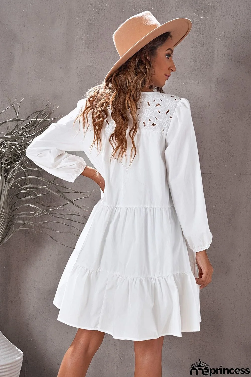 Cute Lace Yoke Mini Dress