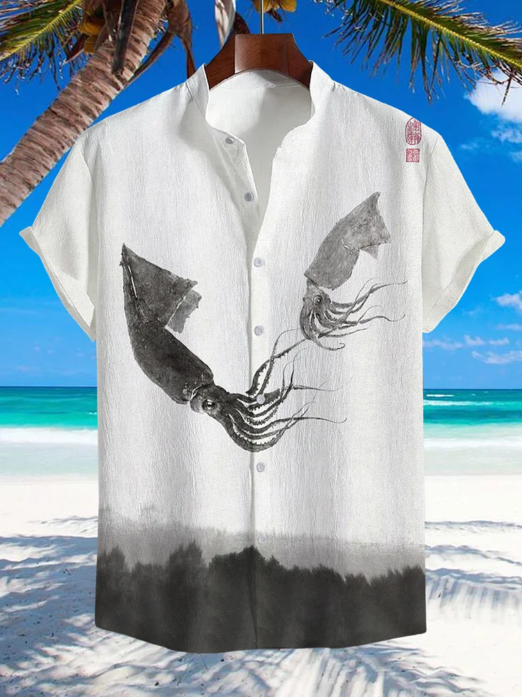 Men's Squid Graphic Print Short Sleeve Shirt