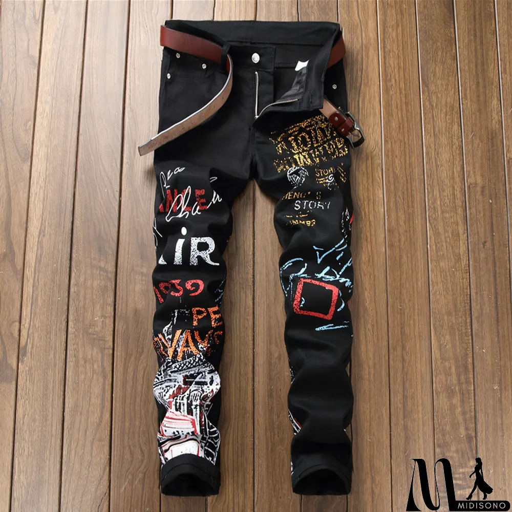 MidiSono - Men's Casual Elastic Printed Straight Jeans