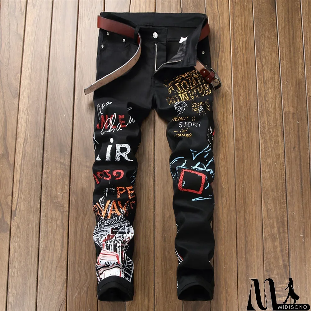 MidiSono - Men's Casual Elastic Printed Straight Jeans