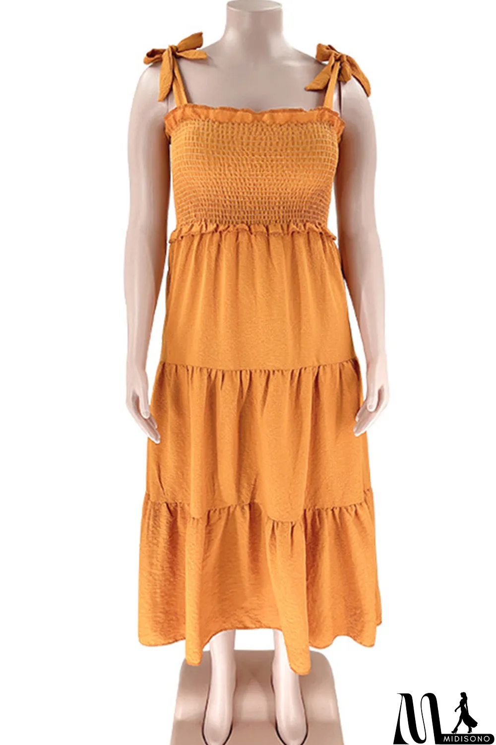 MidiSono - Pink Casual Sweet Solid Bandage Patchwork Fold Spaghetti Strap Sling Dress Plus Size Dresses