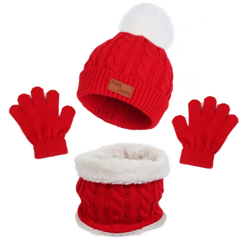 Autumn And Winter Children’s Warm Knitted Hat Scarf Gloves Three-piece Set Baby Outdoor Cold-proof Wool Hat Three Pieces