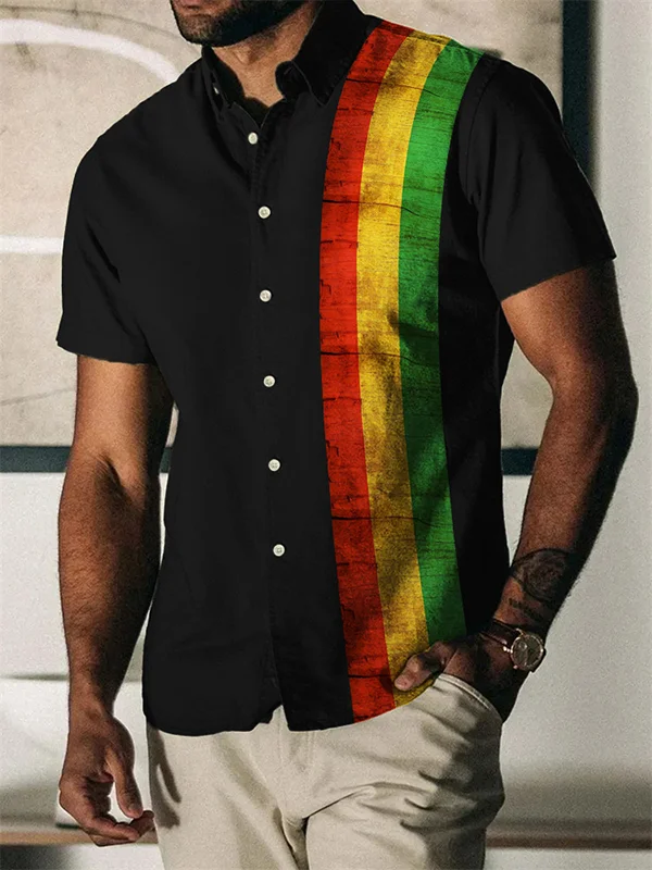 Men's Casual Multicolor Striped Button Down Short Sleeve Shirt