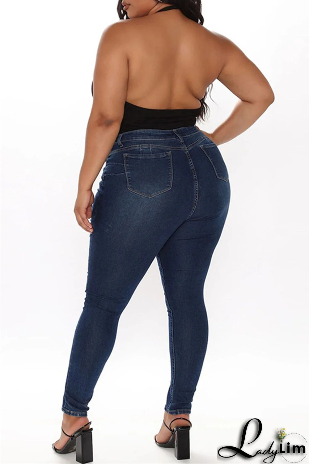 Light Blue Fashion Casual Solid Tassel Patchwork Mid Waist Skinny Denim Jeans