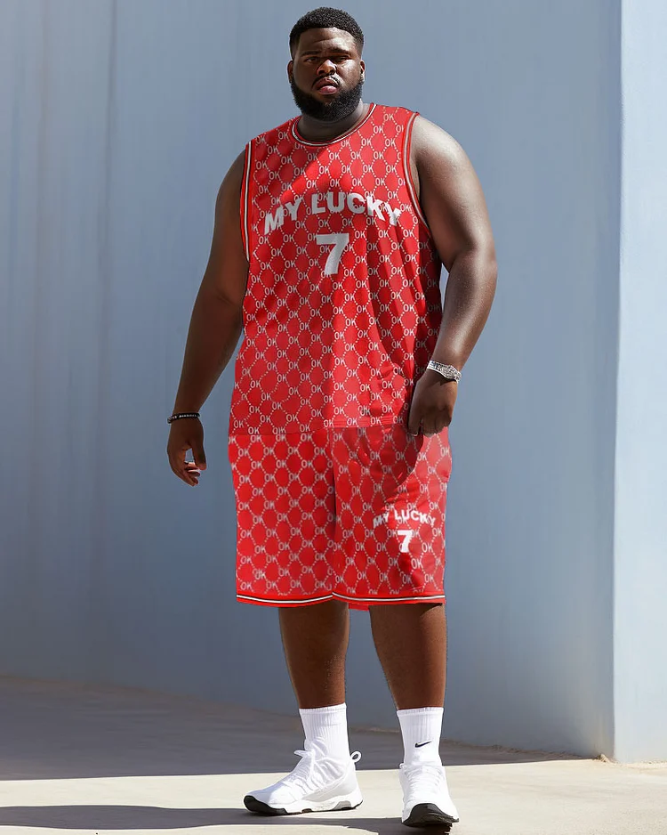 Men's Plus Size My Lucky 7 Vest Basketball Sports Two-Piece Suit