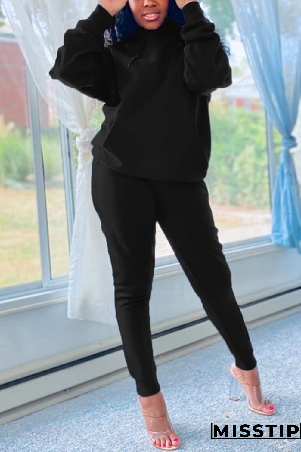 Blue Fashion Casual Long Sleeve Hooded Collar Regular Sleeve Regular Solid Two Pieces