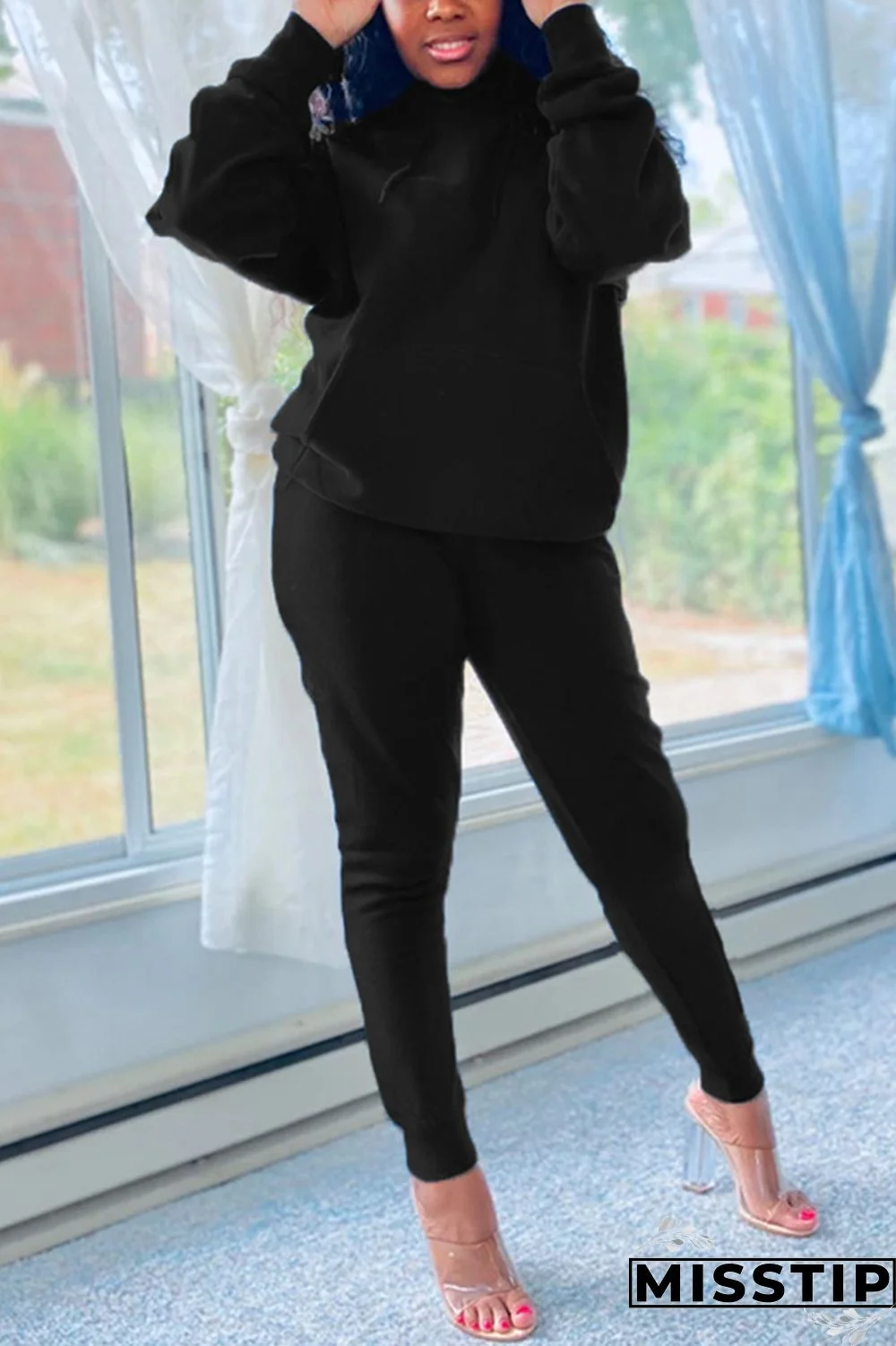 Blue Fashion Casual Long Sleeve Hooded Collar Regular Sleeve Regular Solid Two Pieces