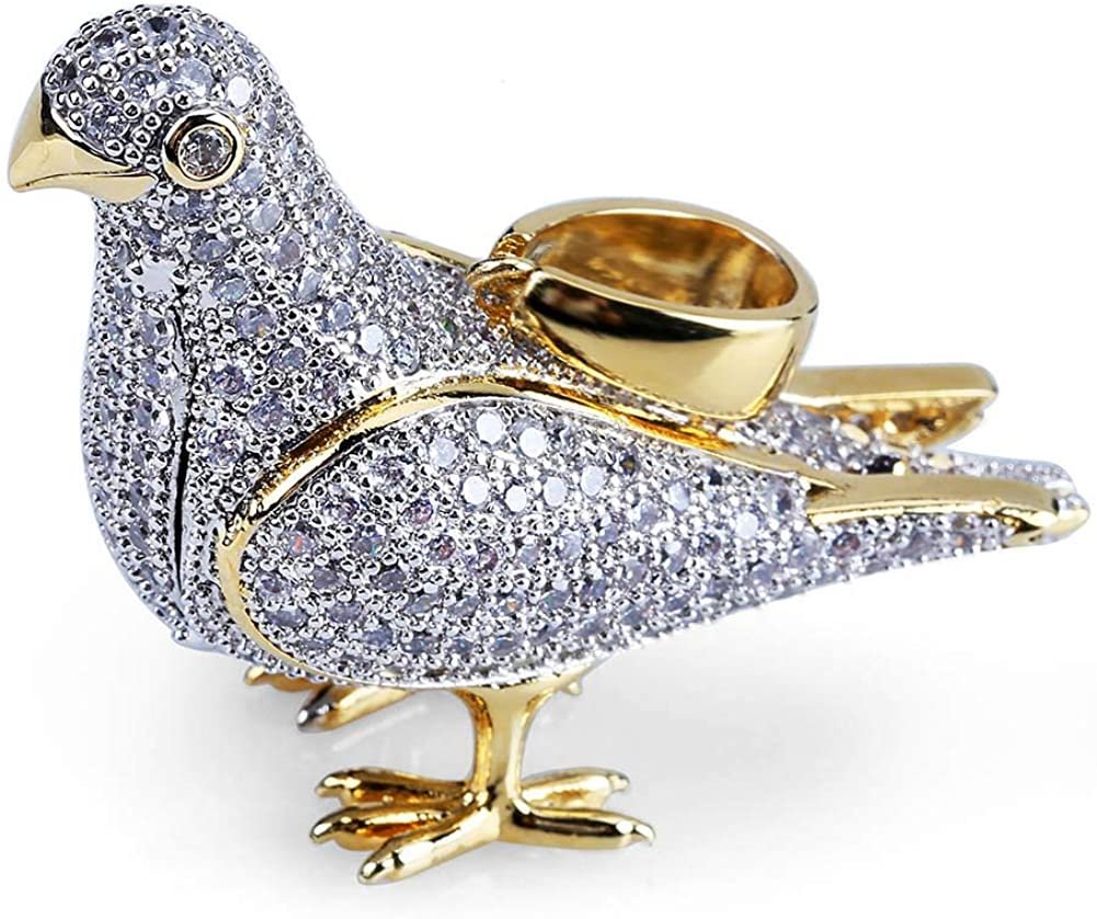 JAJAFOOK Hiphop 14k Gold Plated Iced Out CZ Pigeon Pendant Bling Necklace with 23.6" Rope Chain