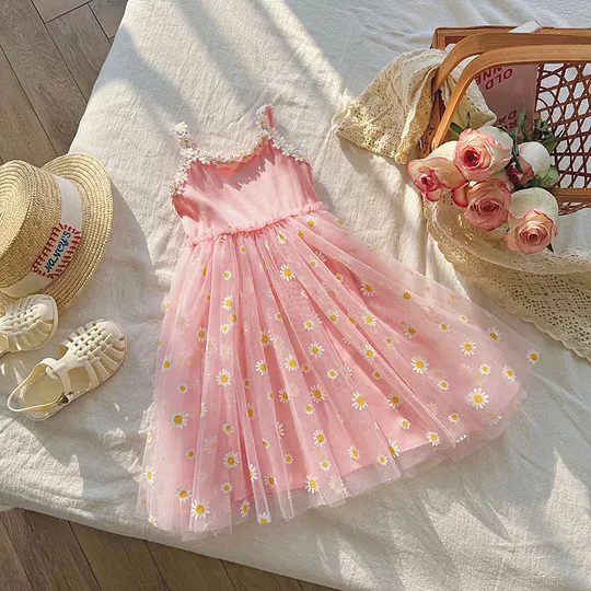 【18M-7Y】Girls' Daisy Flower Tulle Camisole Dress