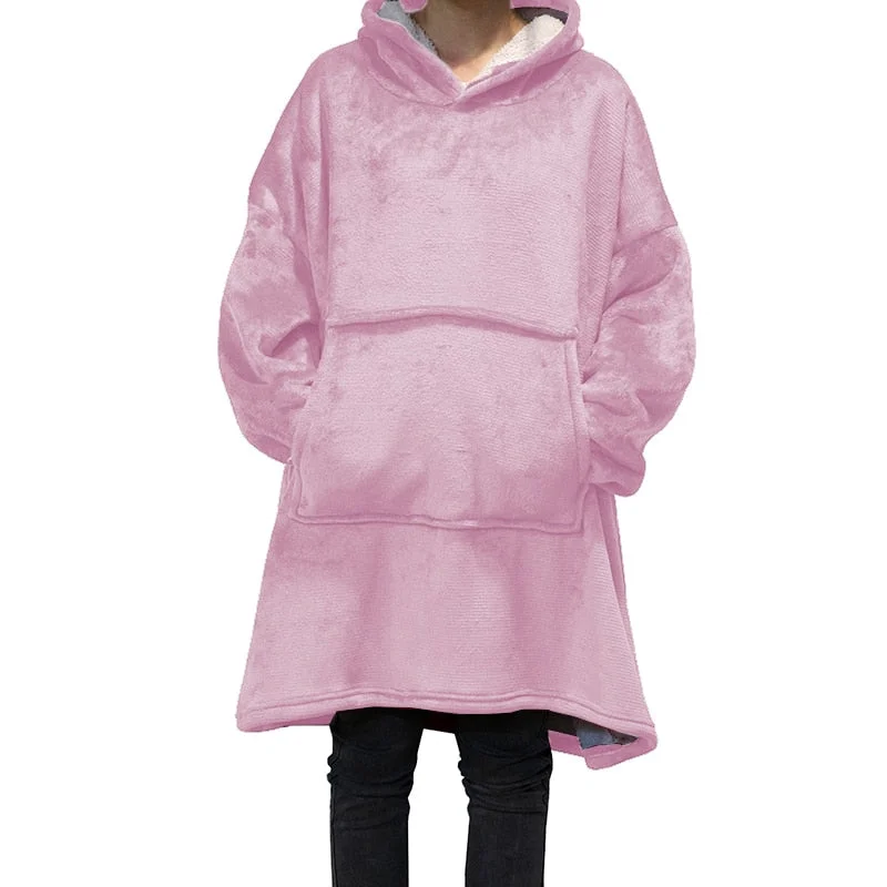 Women Oversized Long Hoodies Winter Fleece Warm TV Blanket with Sleeves Pocket Sweatshirts Thick Sherpa Giant Hoody Pullovers