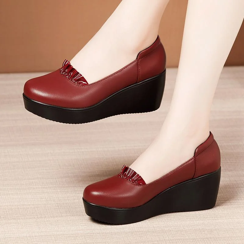 GKTINOO Wedges Shoes for Women 2022 Autumn Spring Platform Pumps Woman High Heels Leather Office Shoes Ladies Plus Size 33-43