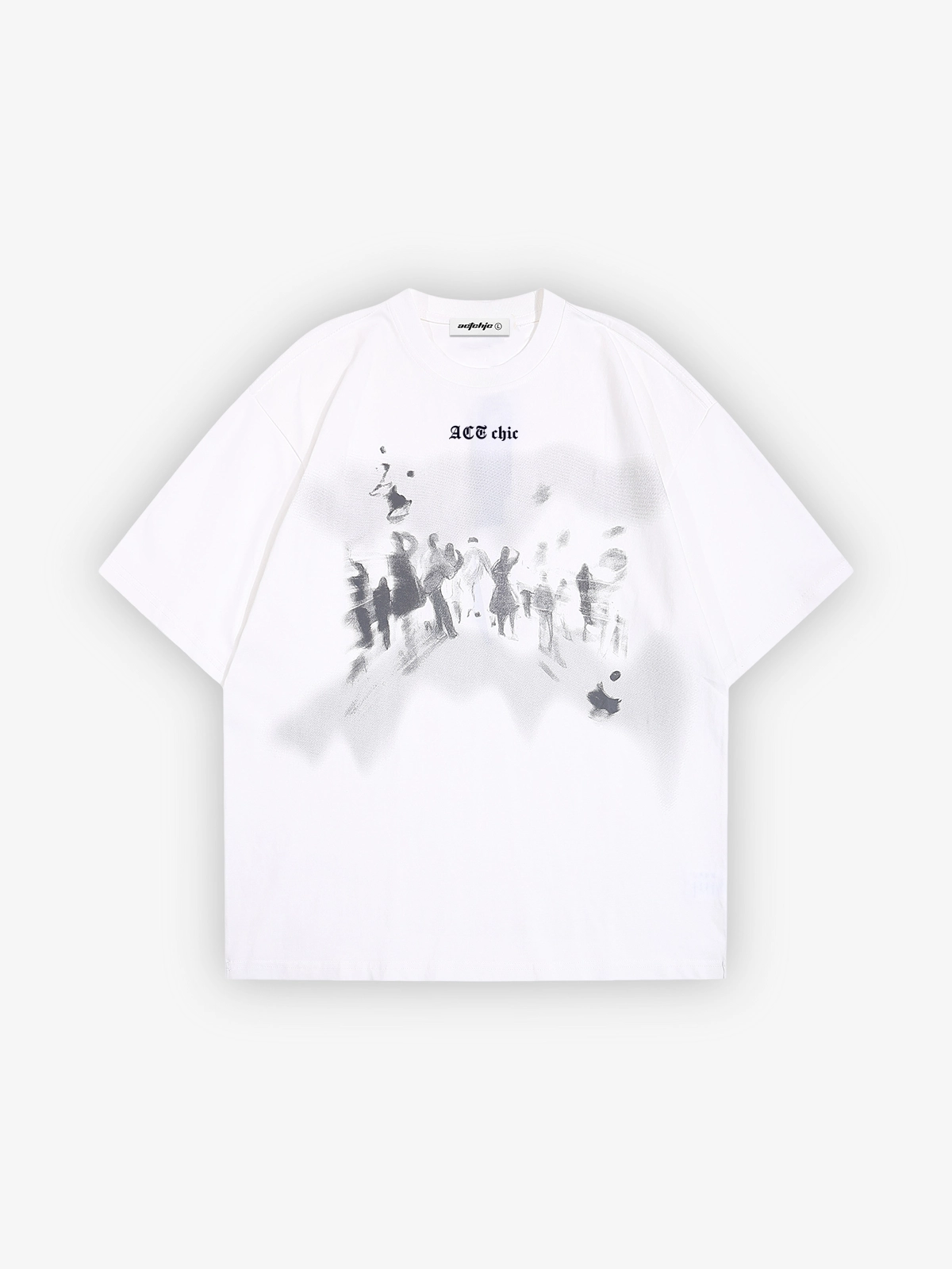 White Act Chic Blurred Human Shadow Graphic Tee Front