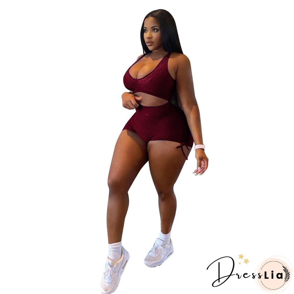 Workout Elastic Tank Crop Tops Biker Shorts Tracksuit