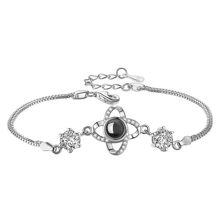 Personalized Heart Photo Bracelet Four Leaf Clover