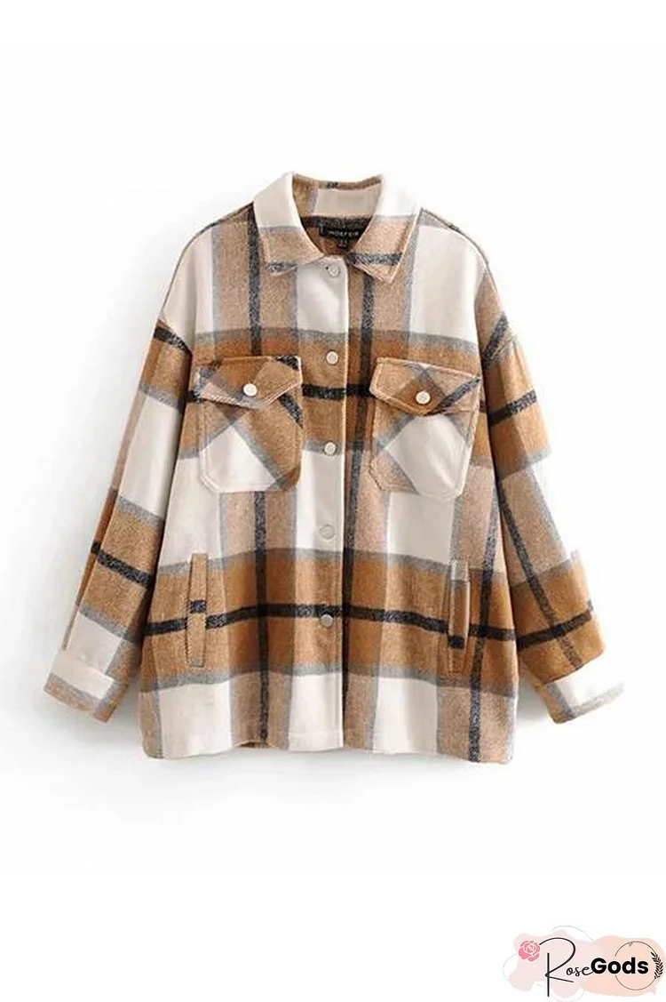 Plaid Button Pockets Coat
