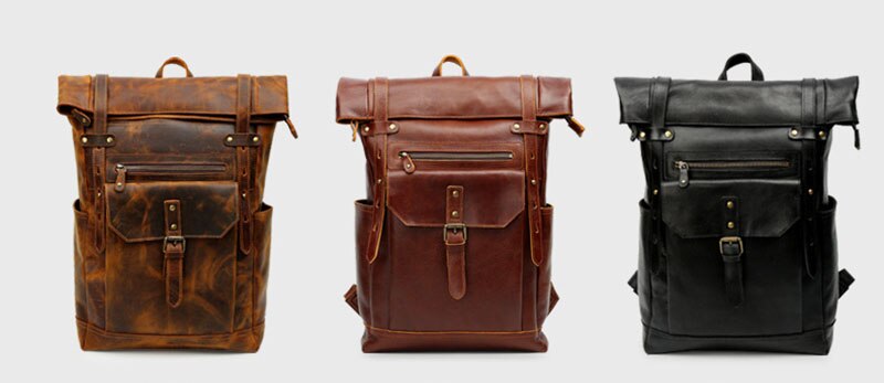 Color Show of Woosir Leather Roll Top Backpack with Pockets