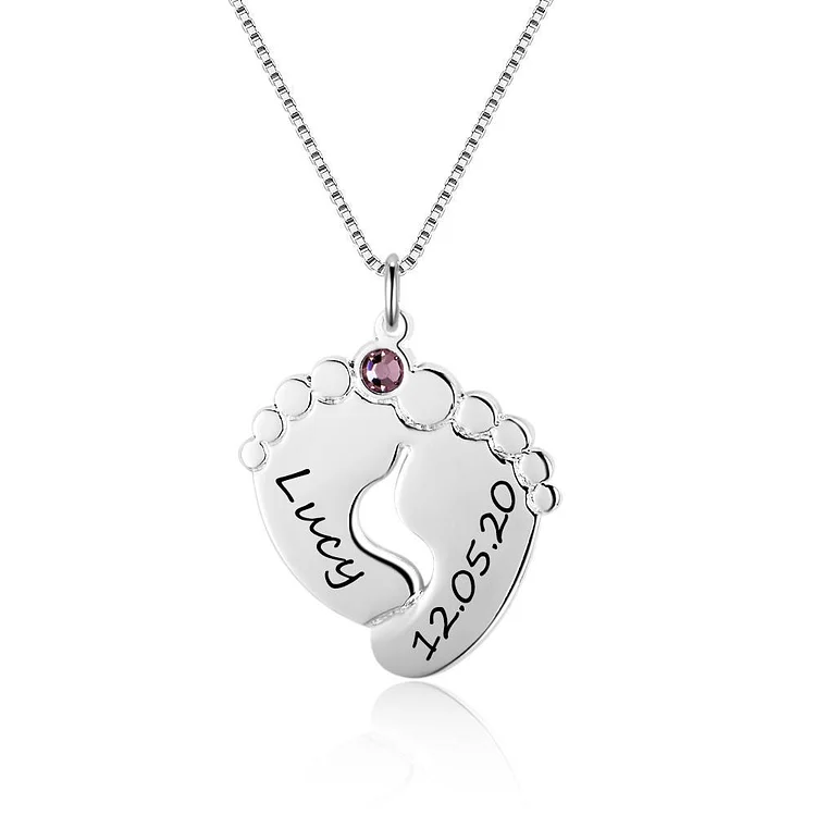 Baby Feet Pendant Necklace with 1 Birthstones Engraved with Names or Date Of Children Necklace For Newmother