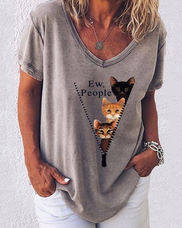 Lovely Cats Print Sweety Shift T-shirt - Chicaggo