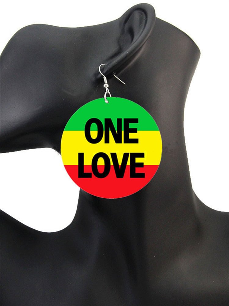 African Color One Love Wooden Earrings