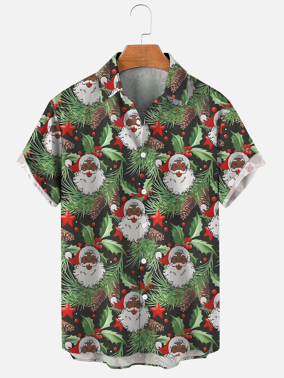 Men's Christmas Summer Hawaiian Santa Printing Shirt