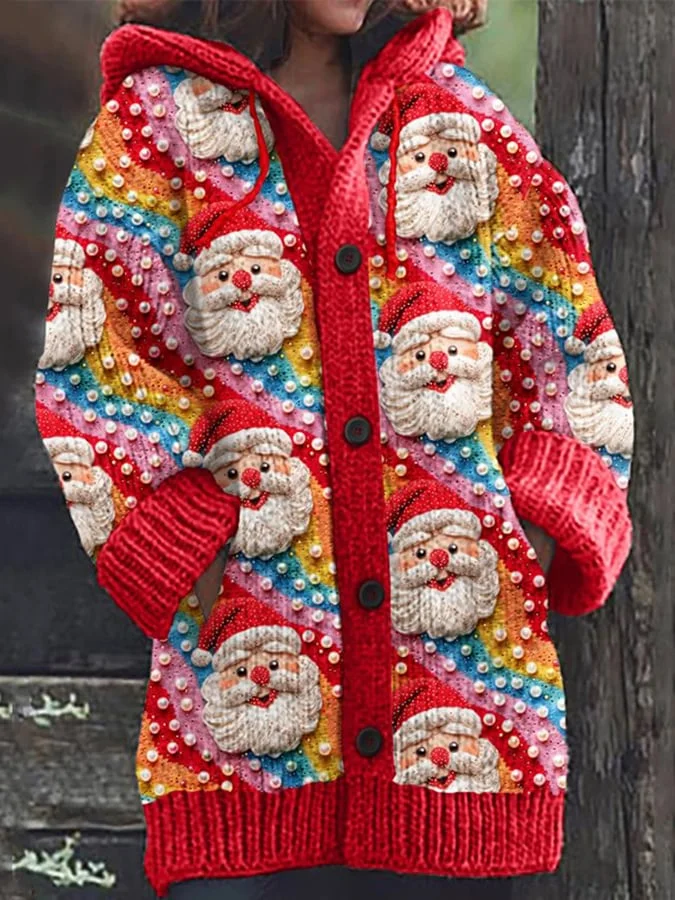 Women's Santa Claus Print Knit Cardigan