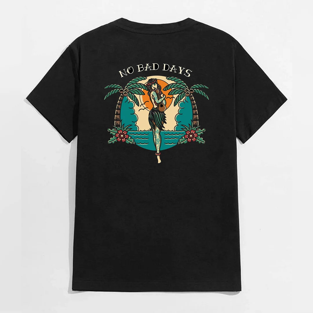 NO BAD DAYS Mermaid in the Deep Sea Black Print T-shirt