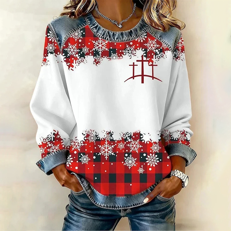 Women's Christmas Faith Print Crew Neck Casual Sweatshirt wearshes
