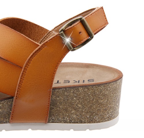 Leather Cork Wedge Multiple Straps Sandals