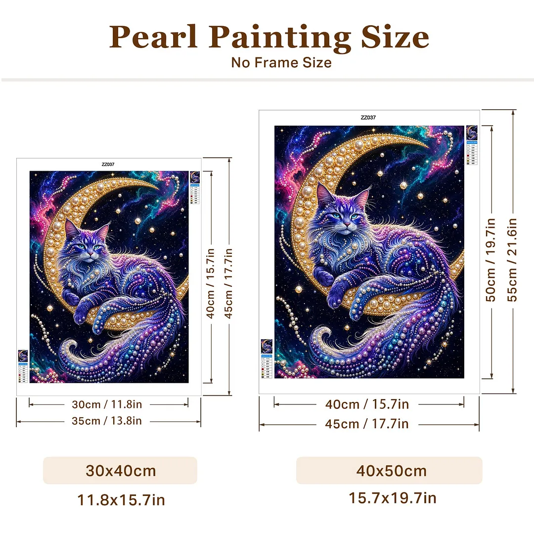 Crescent Moon Blue Cat - Pearls Painting