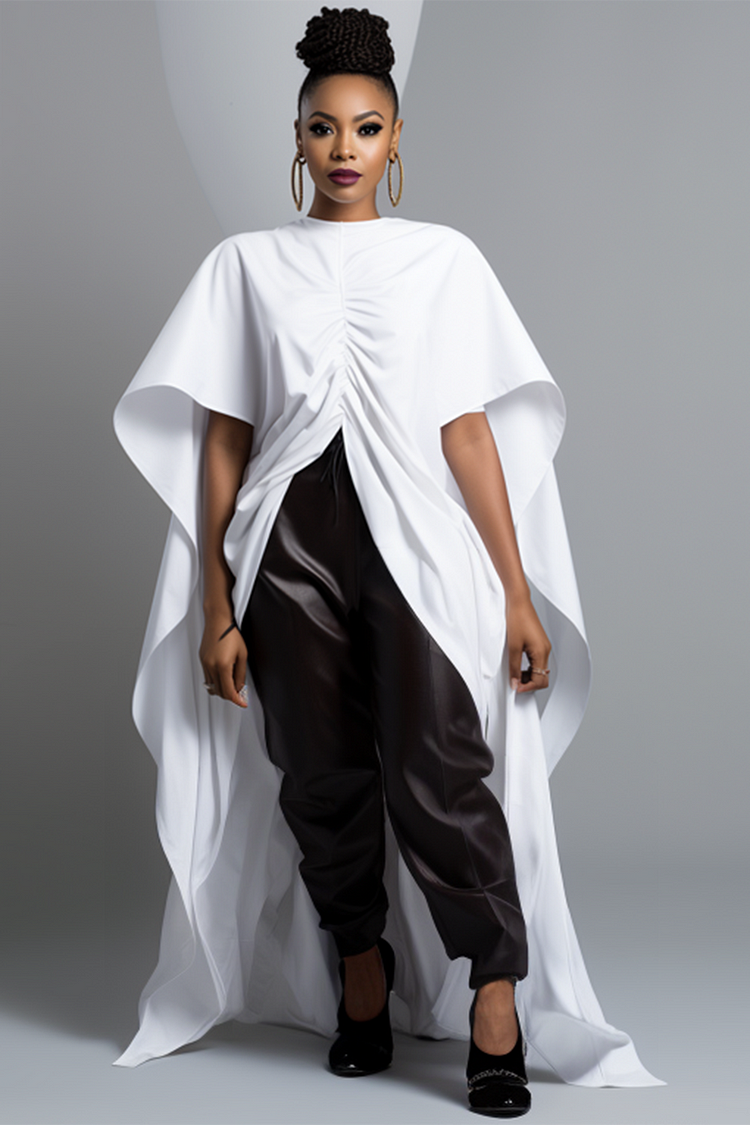 Xpluswear Design Plus Size Vacation White Round Neck 3/4 Sleeve Split Fold Blouses [Pre-Order] 2024 - Xpluswear