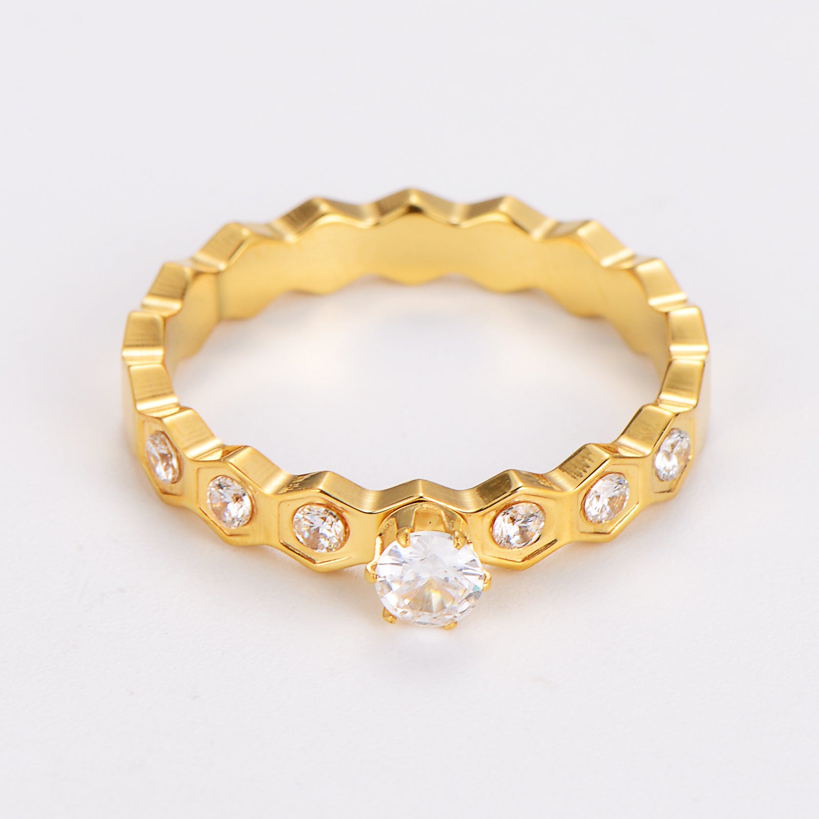 Aml Stainless Steel Korean Version All-Match Diamond-Shaped Diamond Ring For Women
