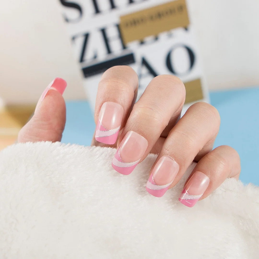 24pcs/set Fashion Acrylic Full Cover Fake Nails 10 Sizes Press on Nails Designs French False Nail Art Tips 278 Fingernail Tips-Nail Inspo