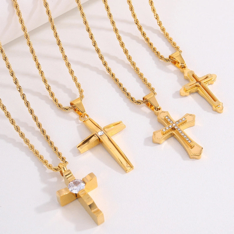 Retro Streetwear Cross Titanium Steel Plating Men’s Pendant Necklace