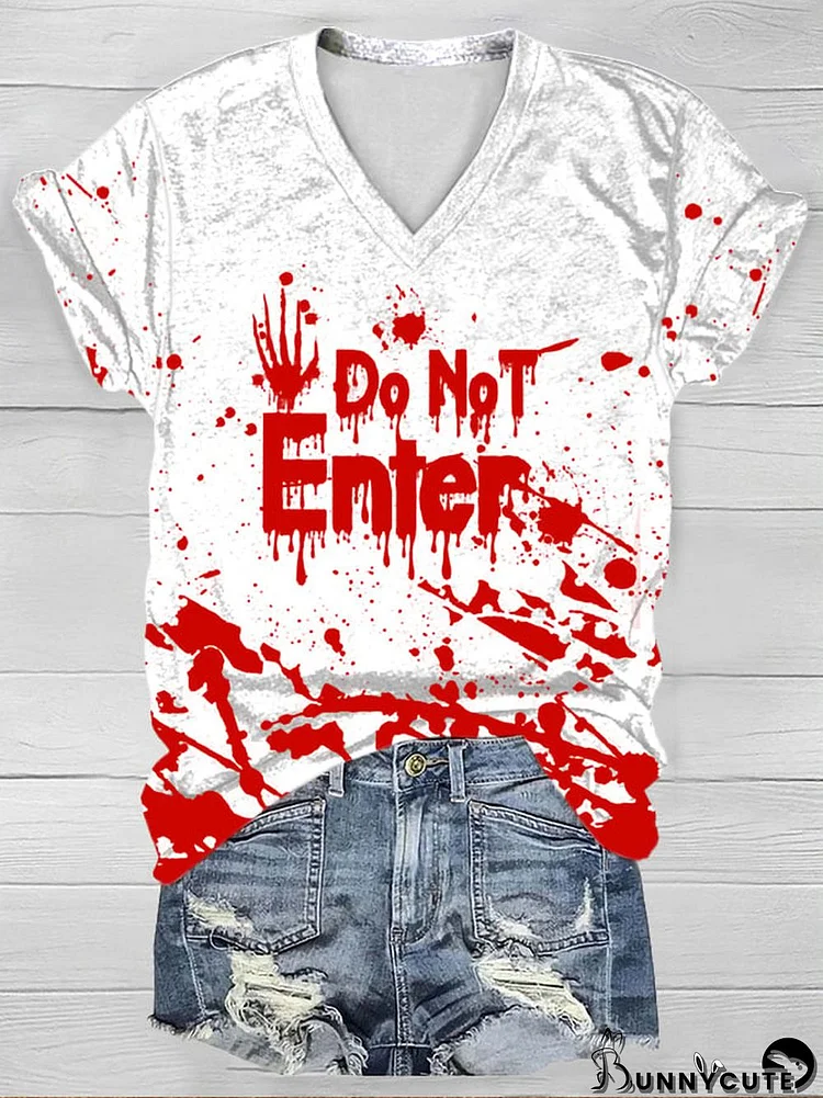 Women's Bloody Do Not Enter Print Short Sleeve T-Shirt