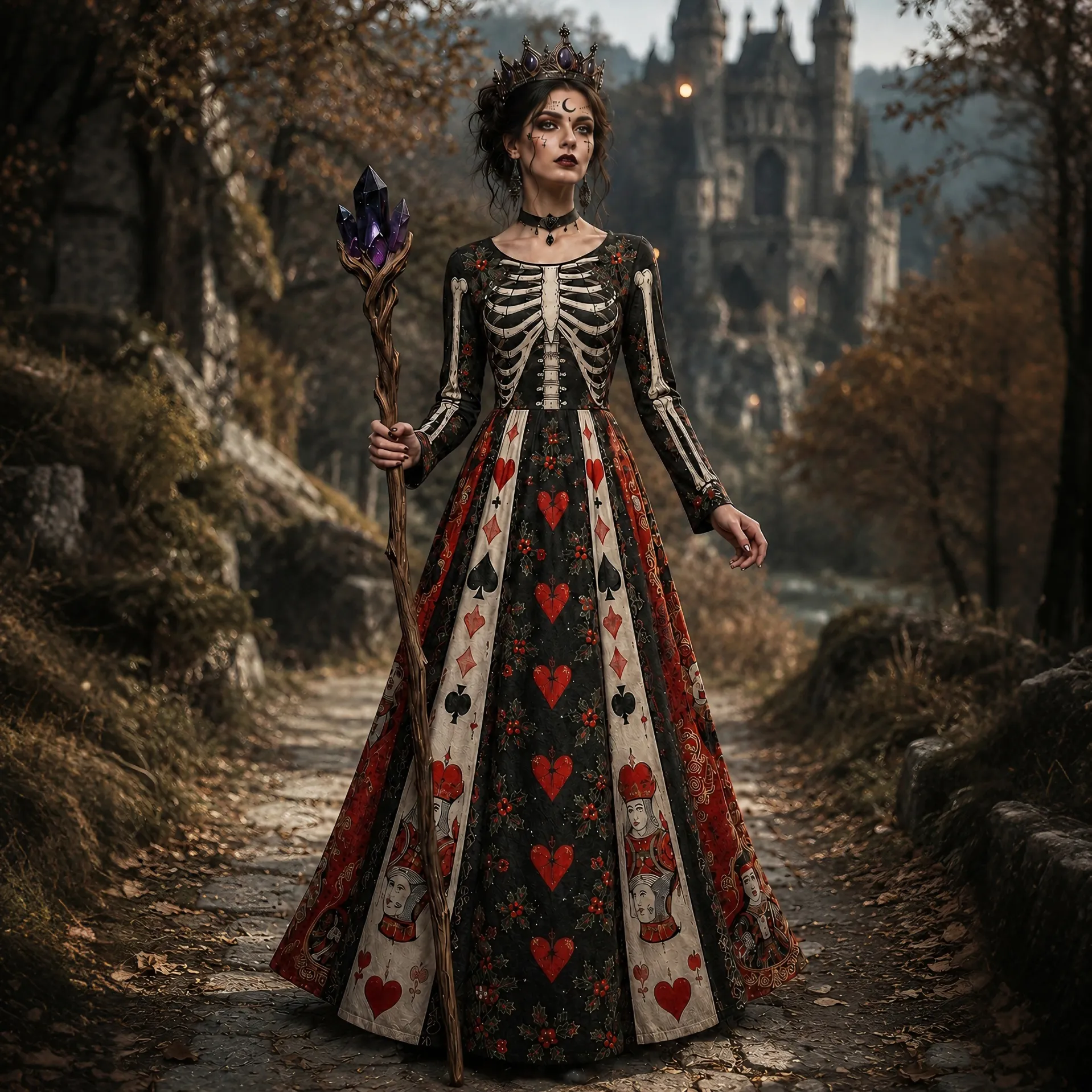 Women's Halloween Gothic Skeleton & Poker Print Pattern Maxi Dress artswardrobe