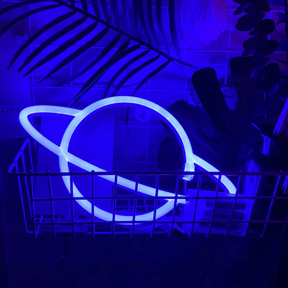 Elliptical Planet Shaped Sign Neon Lamp LED Dual Use Night Light Decor (B)