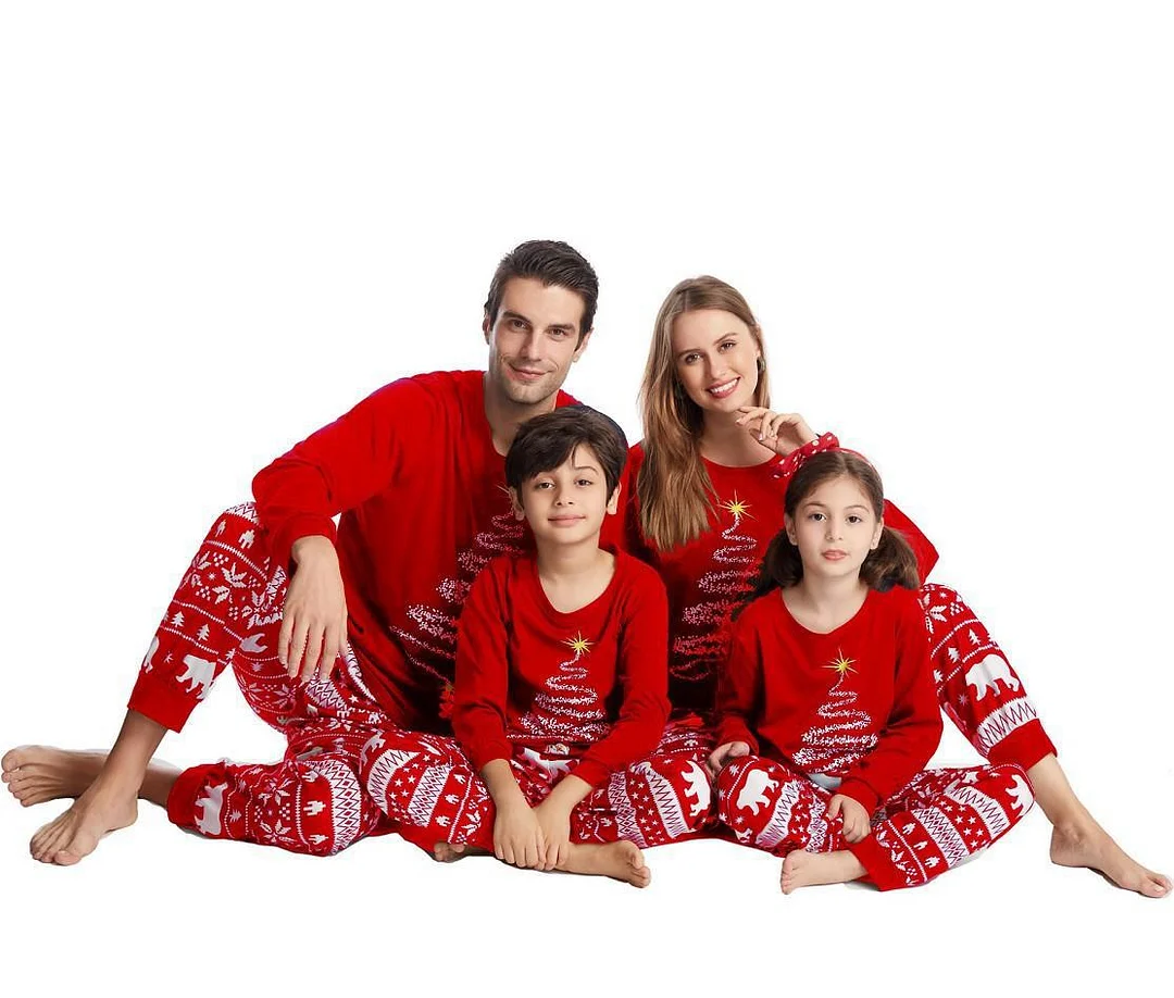 Christmas Family Two Tone Tree Print Pajamas