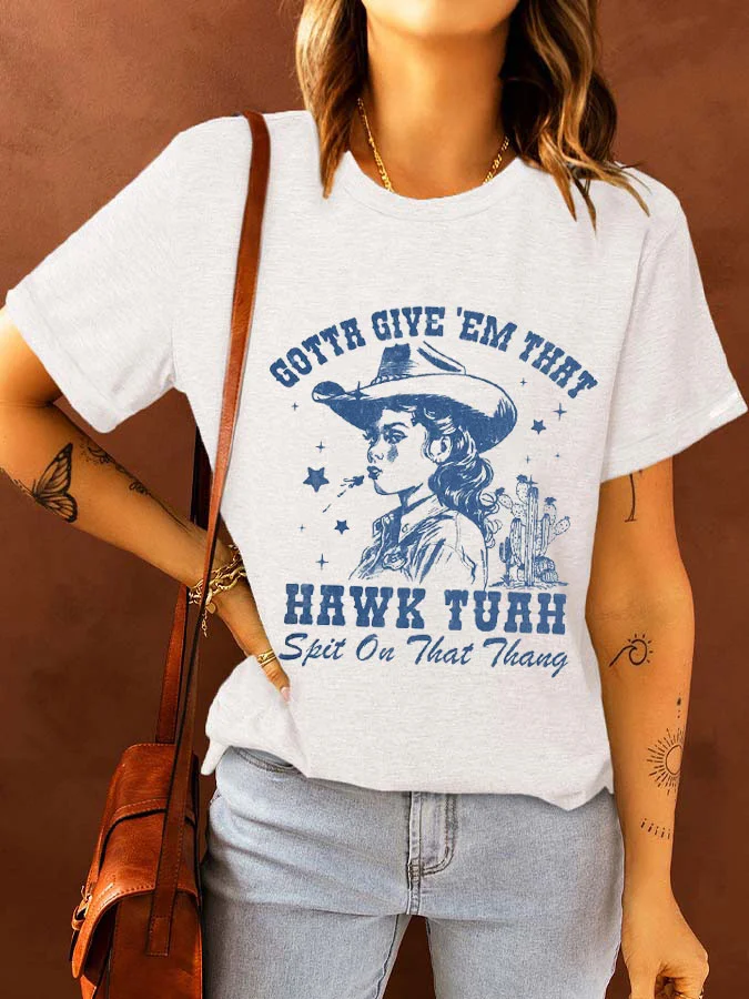 Women's Hawk Tuah 24 Spit On That Thang Printed T-shirt