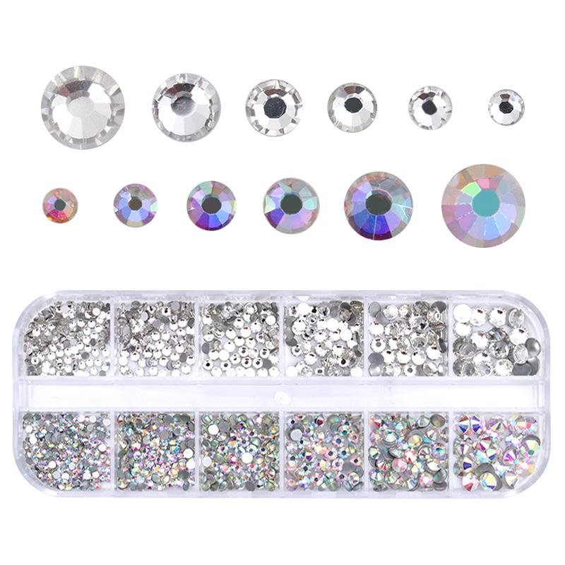 Agreedl 12 Boxes/Set of Crystals Rhinestones 3D Glitter Jewelry Glass Gems Mirror Sparkly Butterfly Nail Sequins Nail Art Decoration