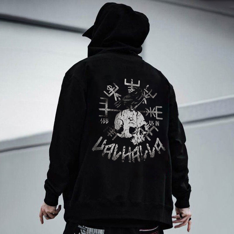 SEE US IN VAV HAVVA Skull Design Casual Graphic Black Print Hoodie