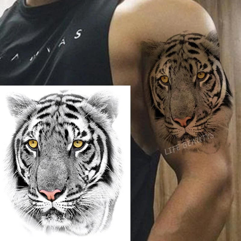 Sdrawing Tiger Cool Temporary Tattoo Sticker Fashion Wolf Waterproof Animal Body Art Arm Fake Removable Tatoo Men Women Personality