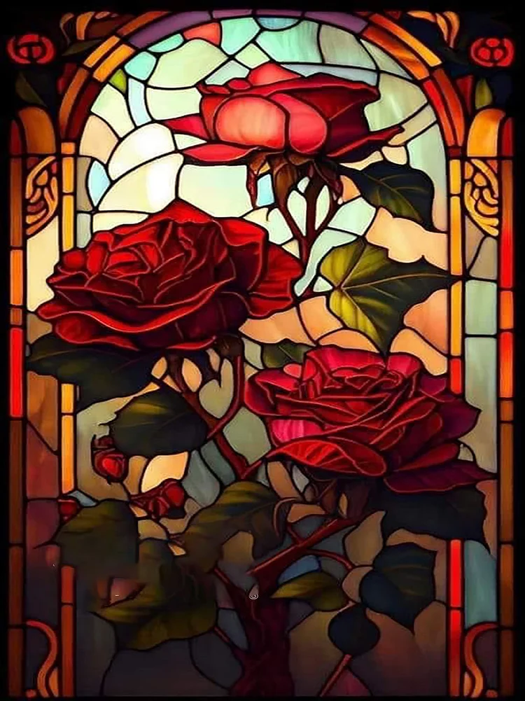 Glass Art - Flowers 14CT Stamped Cross Stitch 45*65CM