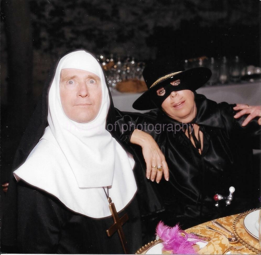 Nun And Zorro FOUND Photo Poster painting ColorOriginal Snapshot VINTAGE 012 7 C